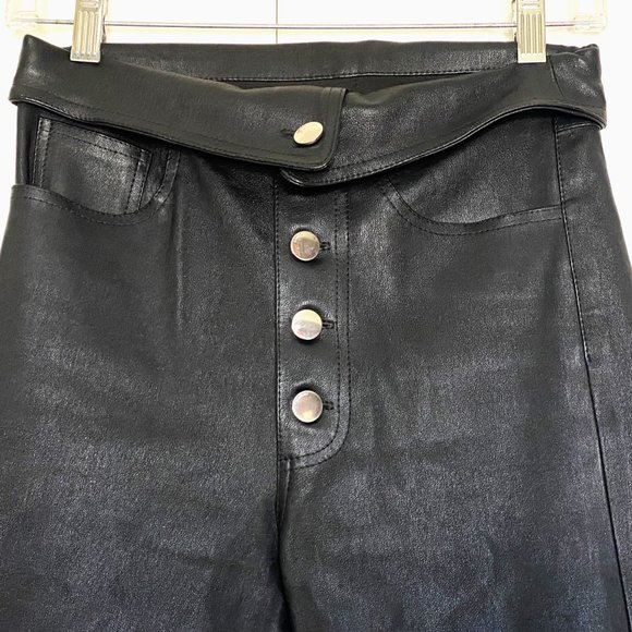 AMIRI BLACK NAPPA LEATHER STRETCH HIGH RISE STRAIGHT LEG PANTS SIZE: 2 (XS) - Picture 3 of 10